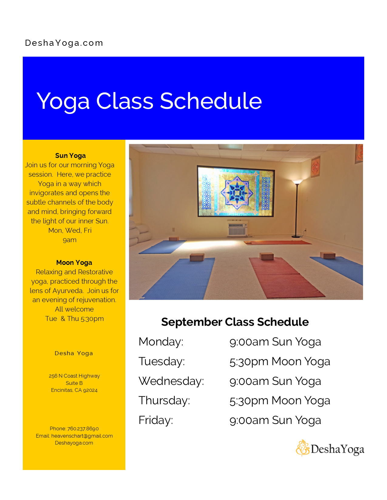 Yoga Class Schedule
